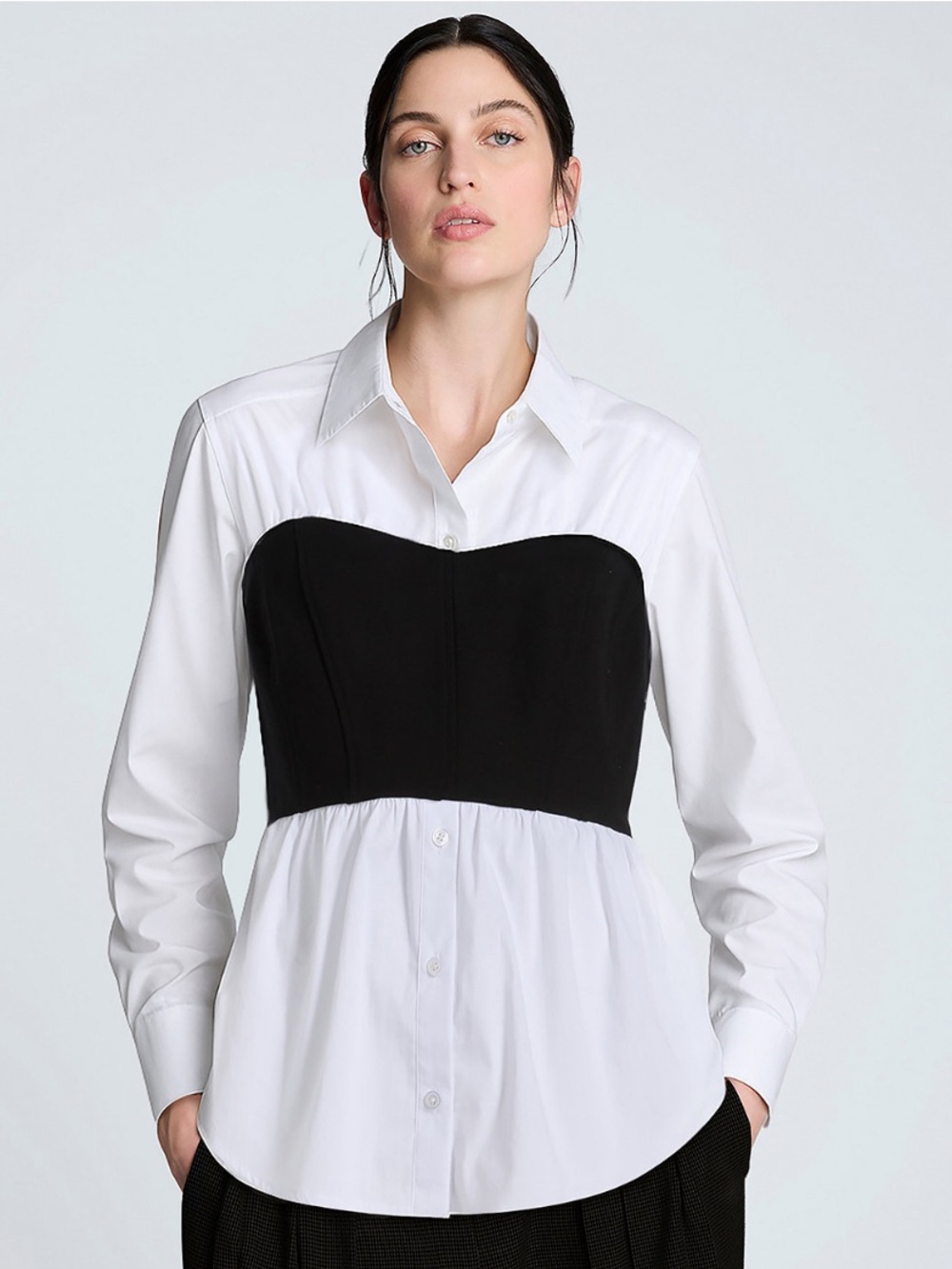 Kenneth Cole White Button-Down Shirt with Black Bustier Panel